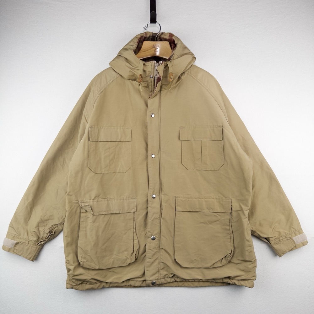 70's Vtg Orvis Fishing Tackle Wool Blanket Lined Jacket Parka Men's XL Tan USA